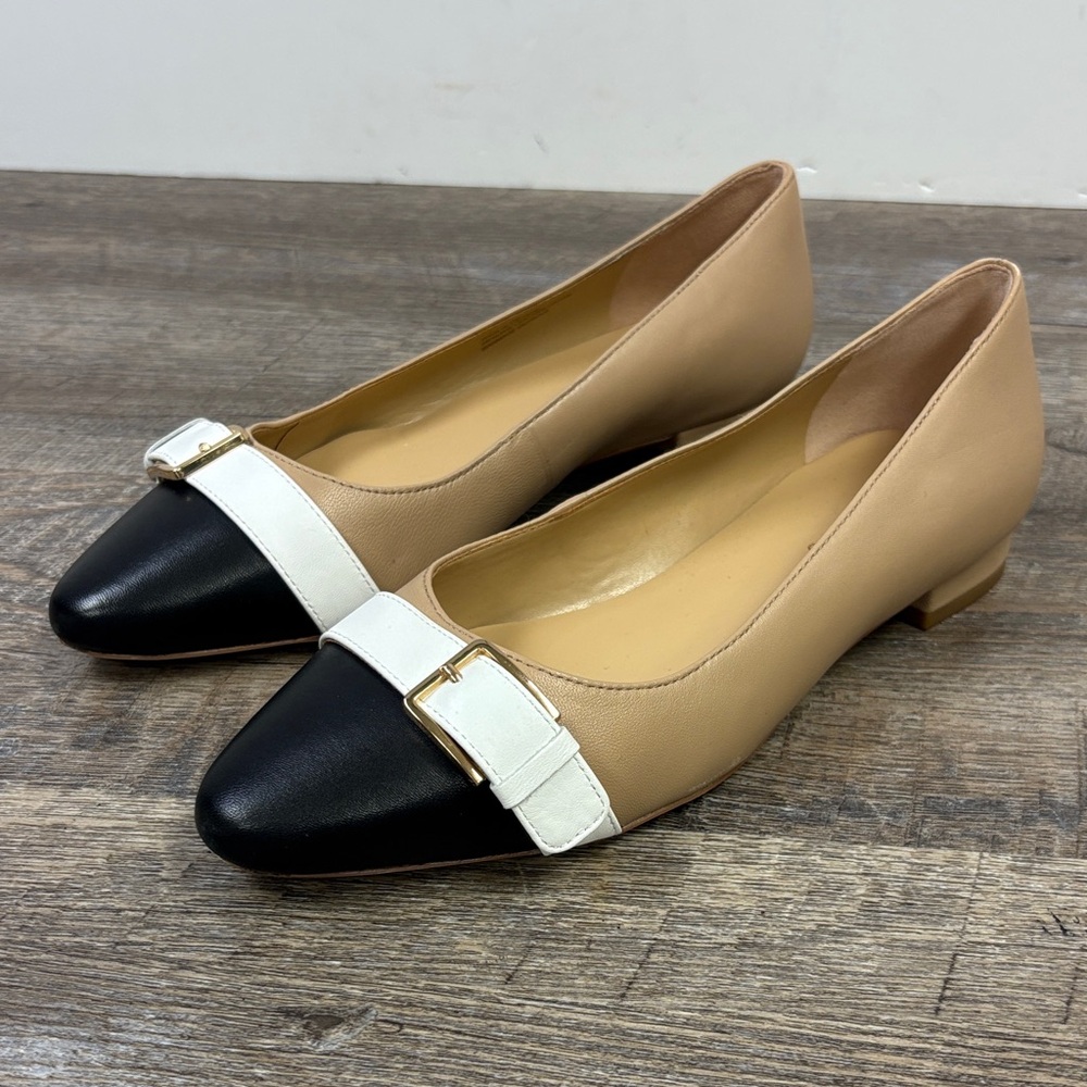 Talbots Edison Two-Tone Leather Cap Toe Buckle Flats Size 7M NEW